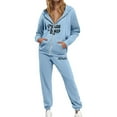 thumbnail image 3 of UJNDER Women's Casual Tracksuit Set Letter Print Drawstring Hoodie Jogger Pants Long Sleeve Zip Up Outfit with Pockets Pant Suits for Women Sky Blue XXL, 3 of 4