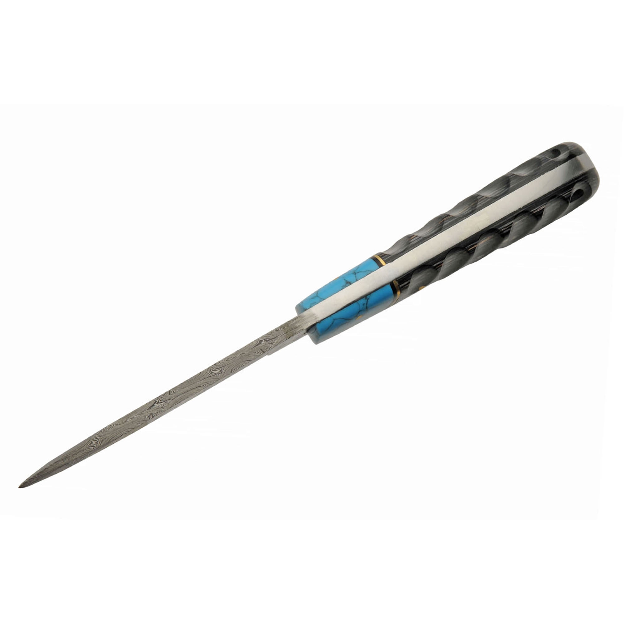 SANZ 8" Full Tang Hunting Knife with Damascus Style Blade, Black Wood Handle, Brass Pins and Leather Sheath Included