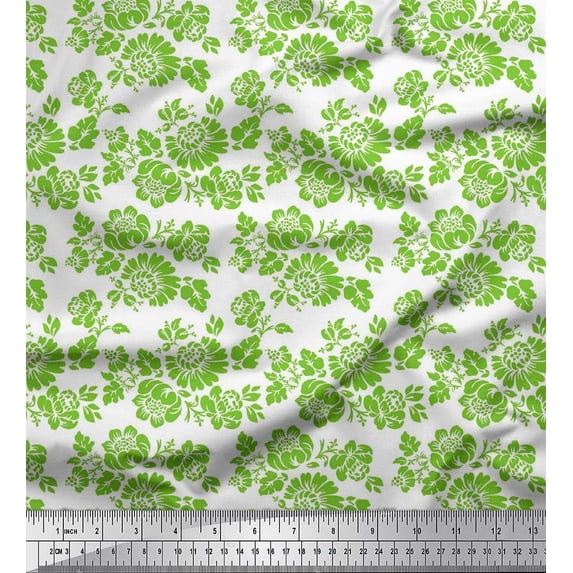 Soimoi Satin Silk Fabric Leaves & Floral Artistic Print Fabric by the Yard 42 Inch Wide