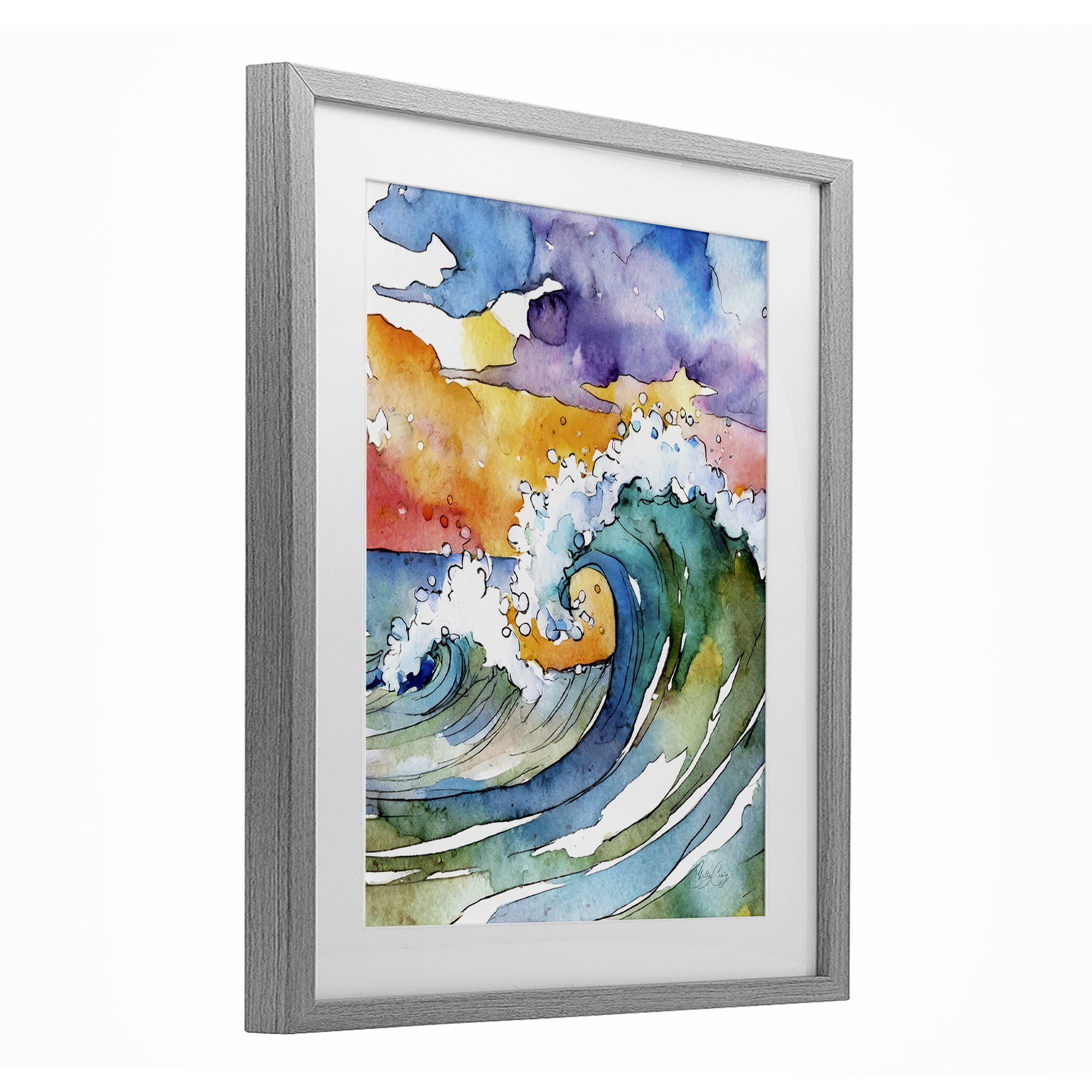 Stupell Industries Vibrant Sunrise Surf Gray Framed Print Under Glass, design by Shelly Craig