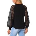 thumbnail image 3 of Allegra K Lace Lantern Long Sleeve Tops for Women's V Neck Casual Solid Blouse, 3 of 6