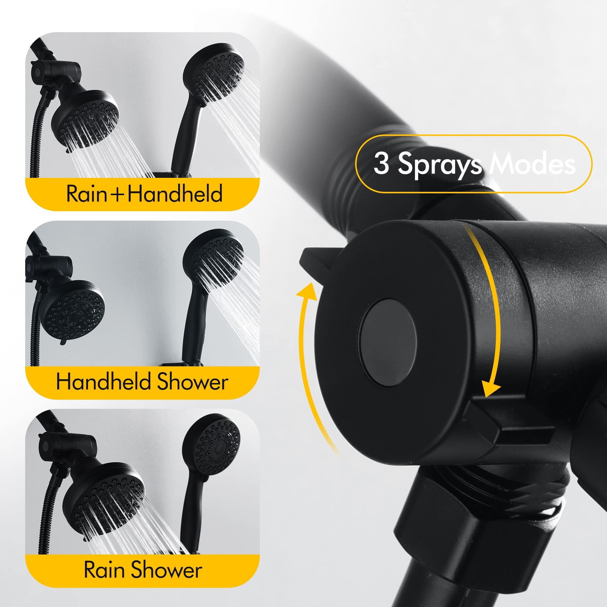 Kede Shower Faucet System with Bathroom Spout Rain Shower Kit, High Pressure Handheld Shower Head Dual 2 in 1 Shower Combo Faucet Set with Valve Trim Kit(Valve Include) (Matte Black)