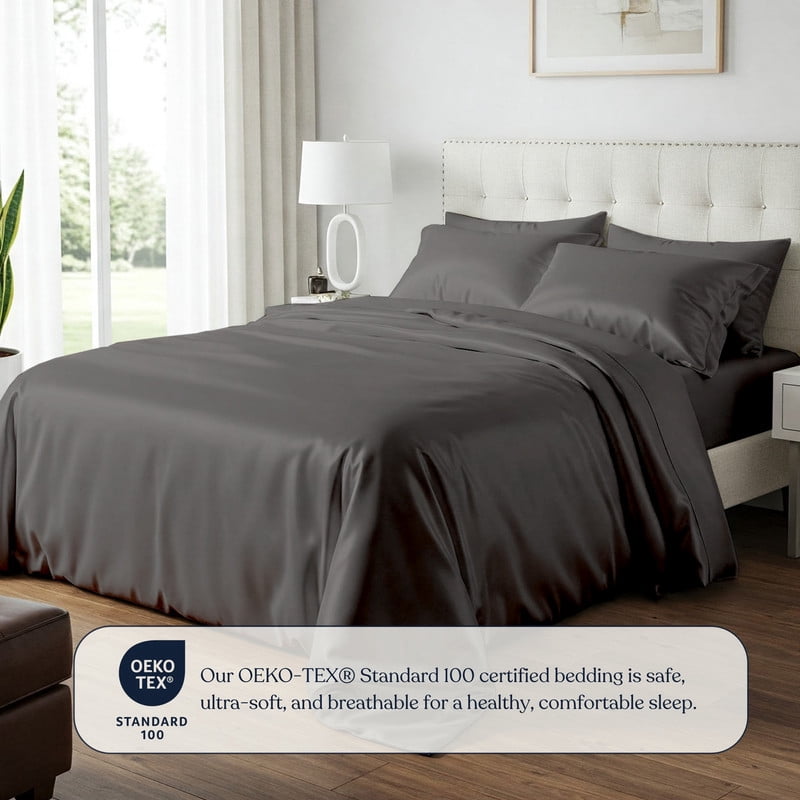 Delara 100% Bamboo Viscose Twin Duvet Cover Set – Ultra-Soft, Cooling & Breathable Luxury Bedding with Pillow Shams, Dark Gray