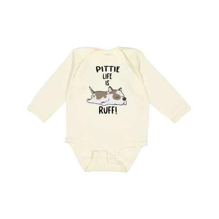 

Inktastic Pittie Life is Ruff! Spotted Pit Bull Gift Baby Boy or Baby Girl Long Sleeve Bodysuit