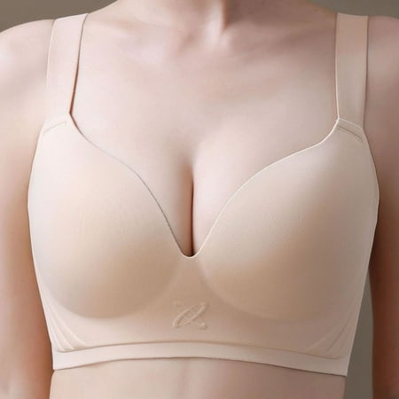 Bras for Women No Underwire Comfort Wireless Seamless Bra Ndbuld Women s Thin Series Sexy Underwire Assisted Breast Adjustment Bra Christmas Deals Beige L