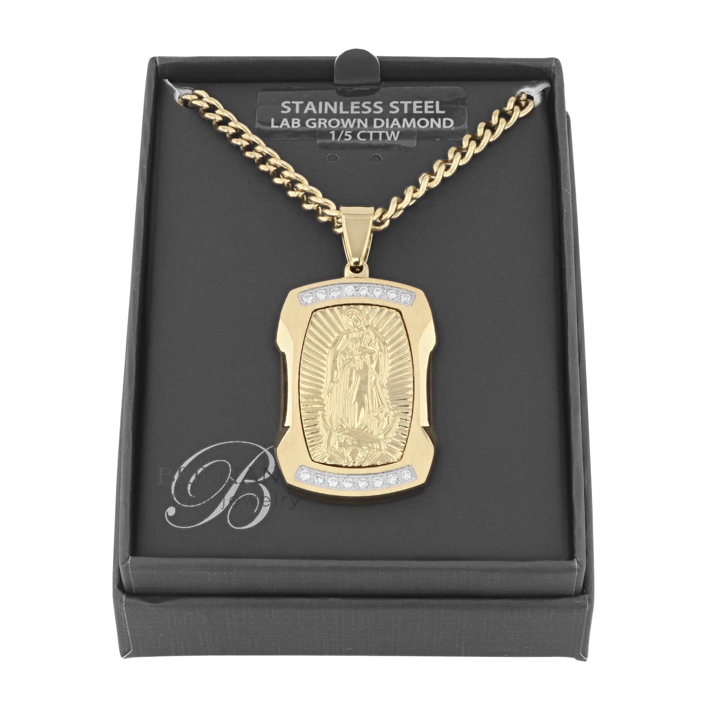 Men's 1/5 Ctw Lab-Grown Diamond Gold-Tone Stainless Steel Virgin of Guadalupe Medallion Pendant - Brilliance Fine Jewelry