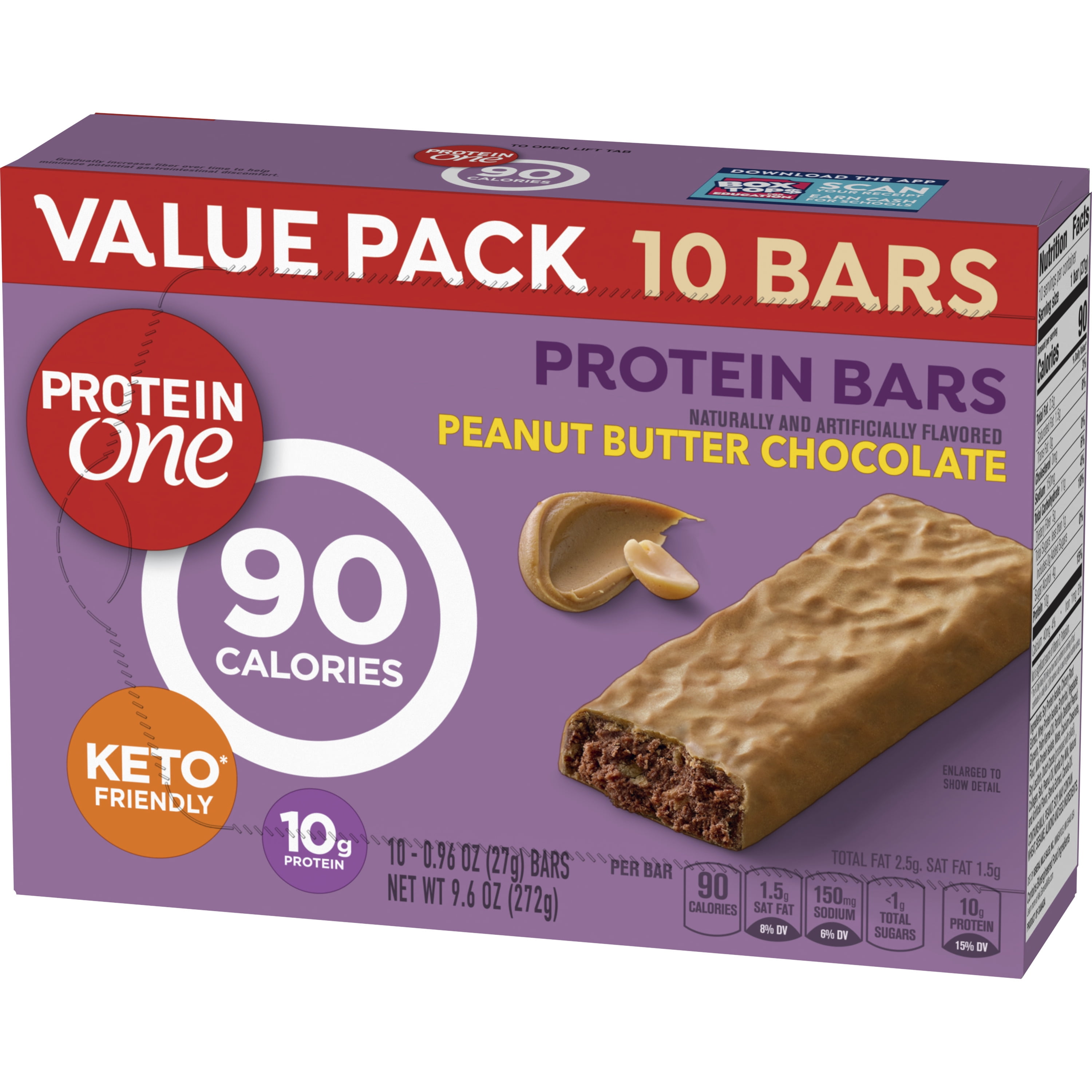 Protein One 90 Calorie Keto Protein Bars, Peanut Butter Chocolate, 10 ct
