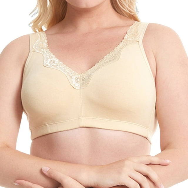 PEASKJP Padded Bra for Women Full Coverage Front Closure Wire Free Back Support Posture Bra, Beige 115