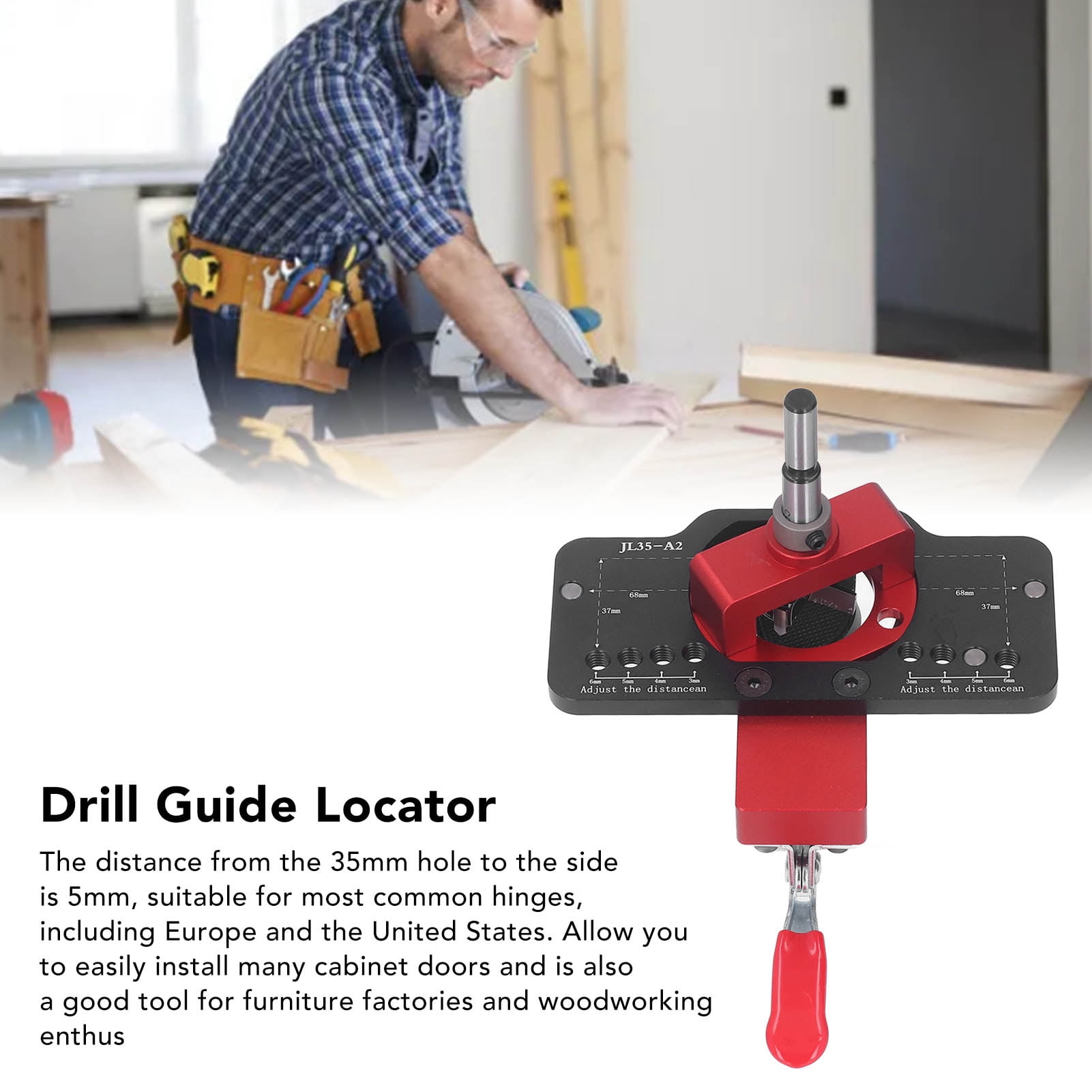 Rupoun 35mm Hinge Jig Drilling Hole Puncher Concealed Guide Locator Tool Aluminum Alloy 1.38 inches