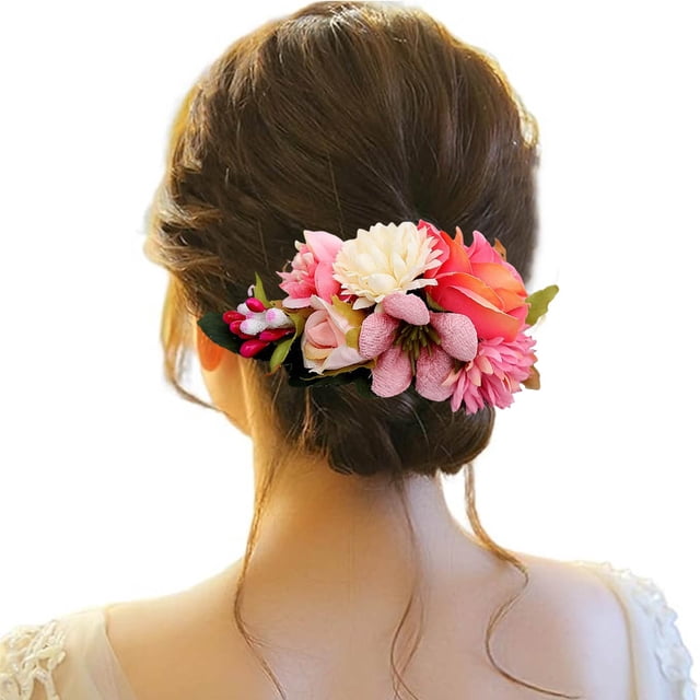 XASZHN Flower Hair Side Combs Slide Clips Floral Bows Hairpins Set Pink_003 One Size