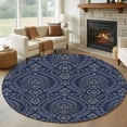 thumbnail image 2 of Navy Blue Large Area Rugs for Bedroom Living Room, Soft Non Slip Carpet Bedside Rug, Boho Vintage Ethnic Tribe Abstract Art Round Floor Cover Kitchen Accent Rug 5' for Dining Room/Office, 2 of 9