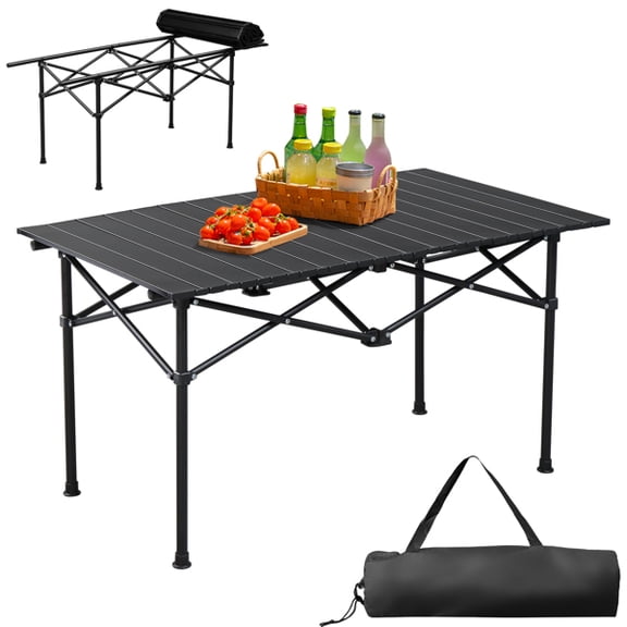 Alvantor Portable Folding Camping Table,Carbon Steel Outdoor Camp Table with Storage Bag for Camping Picnic BBQ,Black,47.2 x 20 x 20 in