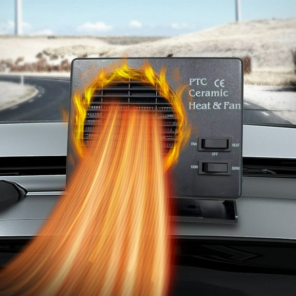 HOZVOMI 12V High Power Car Heater, 150W-300W Ceramic Hot Fan, Portable Warm Air Blower for Interior Heating & Defroster, Compact Design with Mounting Straps
