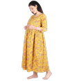 thumbnail image 1 of DWEEP SARA Robe de Maternité à Motif Floral Moutarde avec Encolure Ronde, Faux Boutons et Ourlet Évasé, TTG/44, 1 of 6
