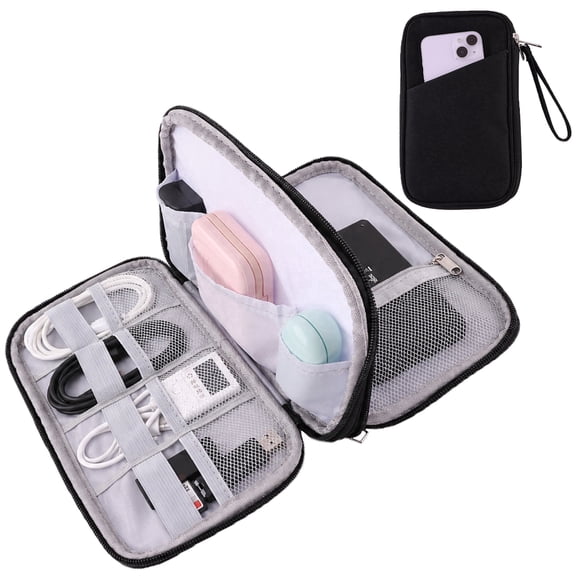 Yalumo Electronics Organizer Travel Case, Portable Cable Organizer Bag, Double Layers Tech Accessories Storage Pouch for Travel Essentials