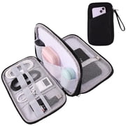 Yalumo Electronics Organizer Travel Case, Portable Cable/Cord Organizer Bag, Double Layers Tech Accessories Storage Pouch for Chargers, Phone, Earphones, Black