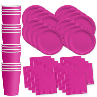 Solid Pink Birthday Party Supplies Set Plates Napkins Cups Tableware Kit for 16