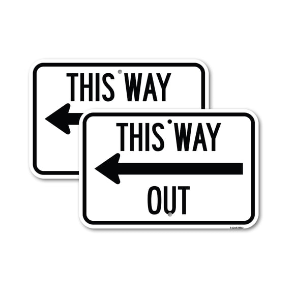 (2 Pack) This Way Out (Left Arrow) | 18" X 24" Heavy-Gauge Aluminum Sign | Rust Free Aluminum, Weather Resistant, Waterproof, Fade Resistant, 2 Pre-drilled Holes