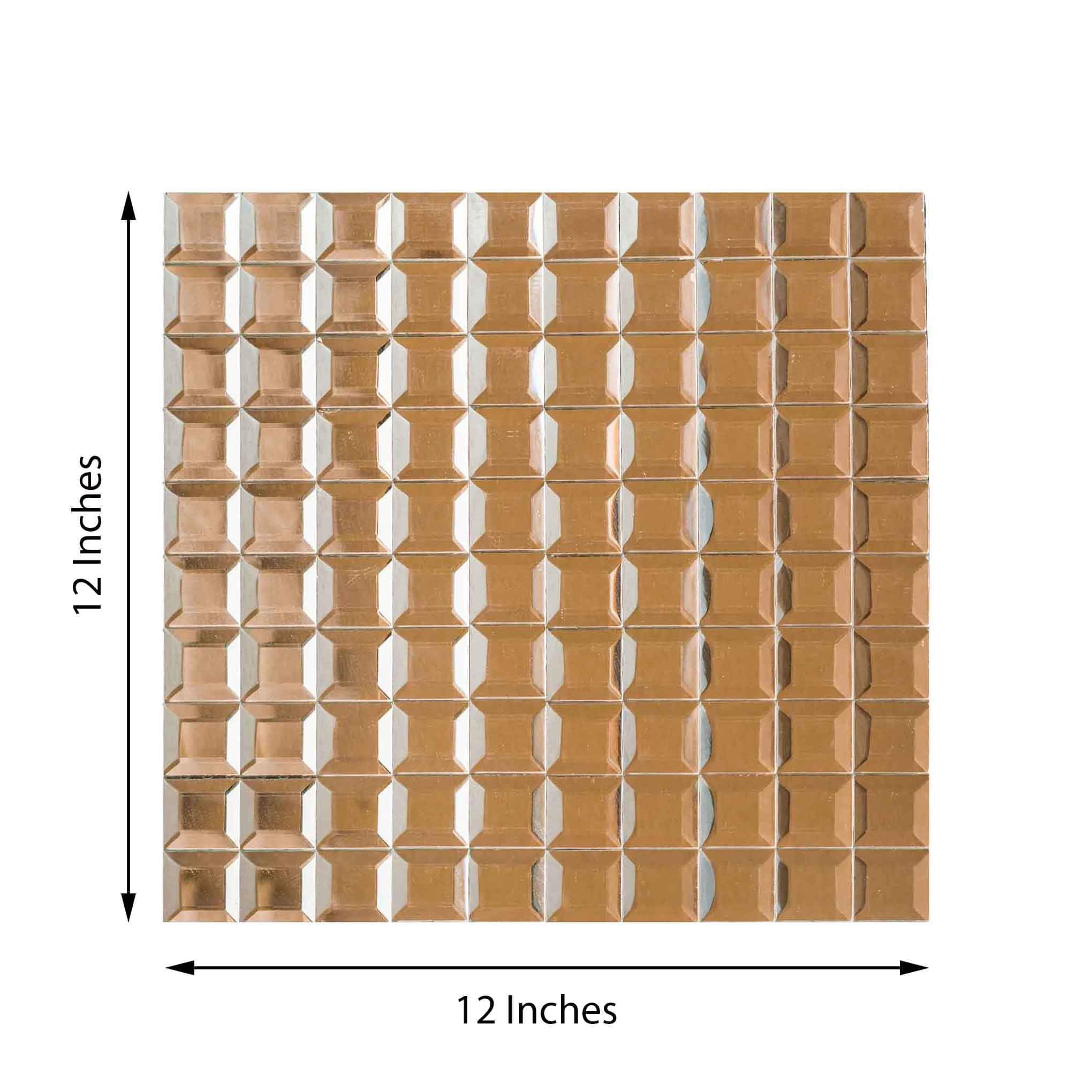 Efavormart Pack of 10 - 12"x12" Rose Gold Peel and Stick Backsplash Mirror Wall Tiles