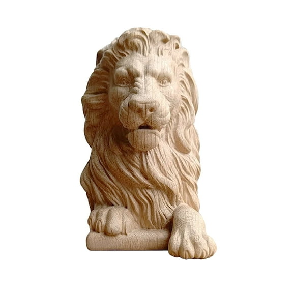 Wood Carved Lion Finial, Newel Post Cap with Lion Head Sculpture, Oak, 2.6 Base