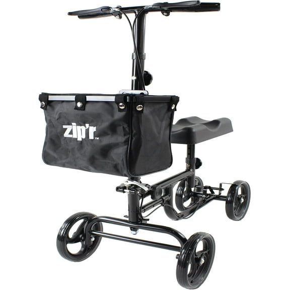 Zipr Coaster Medical Knee Scooter - Portable Knee Roller Scooter - Knee Walker Scooter with Removable Storage Bag - Steerable Knee Scooter Crutch - Ambidextrous Dual Braking Rolling Knee Scooter Cart