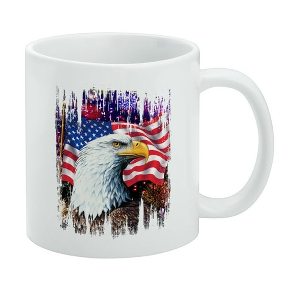 Eagle Patriotic 4th of July Celebration American Flag Fireworks White Mug