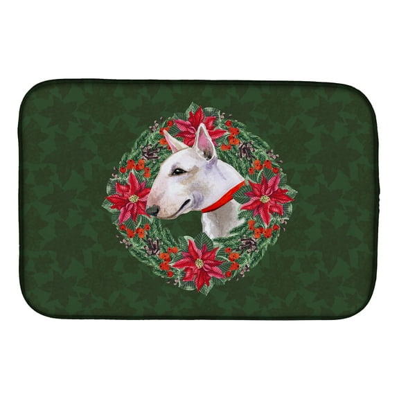 Bull Terrier Poinsetta Wreath Dish Drying Mat