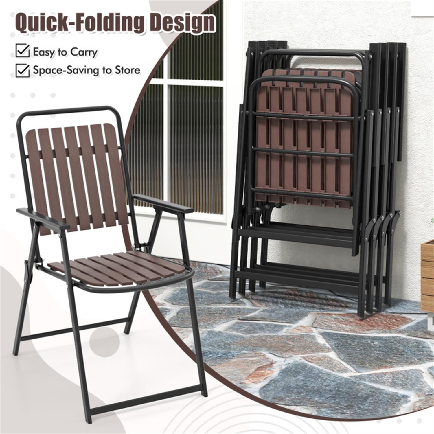 Demi Bonn 4 pcs Patio Folding Chairs with PP Seat and Back and 400 LBS Heavy-Duty Metal Frame, Outdoor Accent Furniture Lounge Chairs for Yard, Garden, Brown