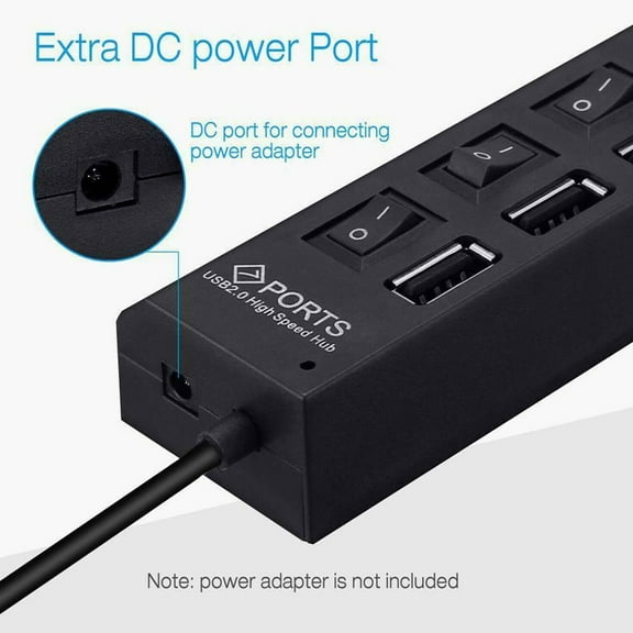 QHUDLV 7‑Port USB Hub Splitter,High Speed Expansion Adapter,Desktop Laptop Multi‑Port Station