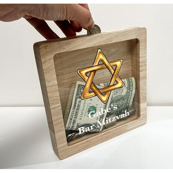 Personalized Star of David Money Box Savings Bank Room Decor, Jewish Star Bet Bat Bar Mitzvah Life Adventures Memory Gift Wooden Keepsake Box Savings Bank Gift, Made in America!