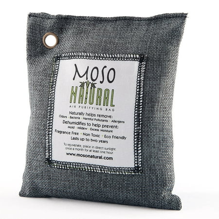 Moso Natural Air Purifying Bag. Odor Eliminator for Cars, Closets, Bathrooms and Pet Areas. Captures and Eliminates Odors. Charcoal Color,