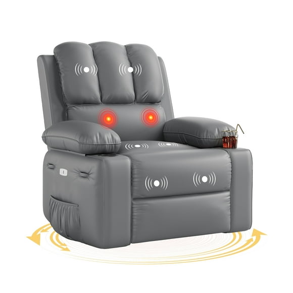 Garvee 22" Electric Massage Recliner Chair, 360° Swivel, Zero Gravity & 3D Heat Therapy ,Gray