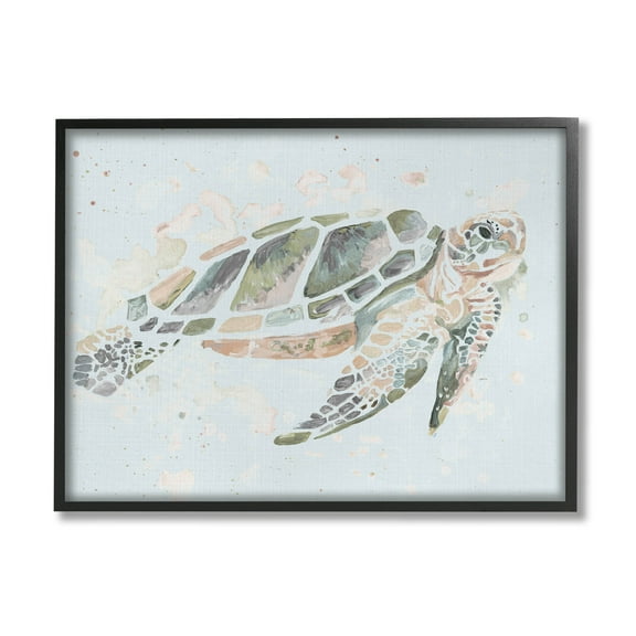 Tortoise Swimming Underwater Bubbles Animals & Insects Graphic Art Black Framed Art Print Wall Art