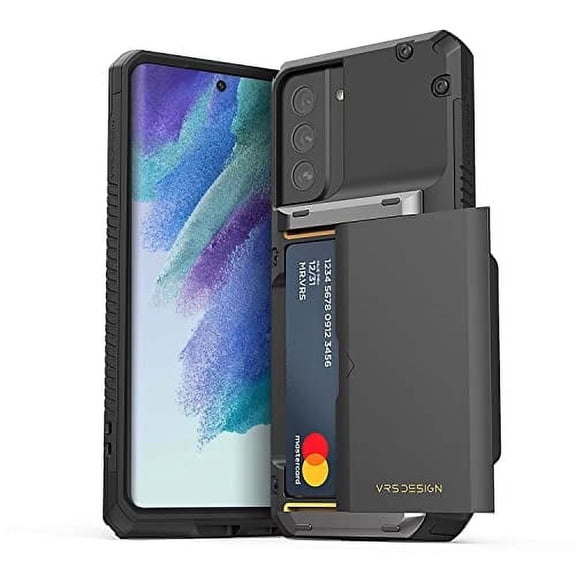 VRS Design Phone Case for Galaxy S21 FE (2021), [Damda Glide Pro] Premium Sturdy Semi Auto Wallet [4 Cards] Phone Case with Card Holder (Black)