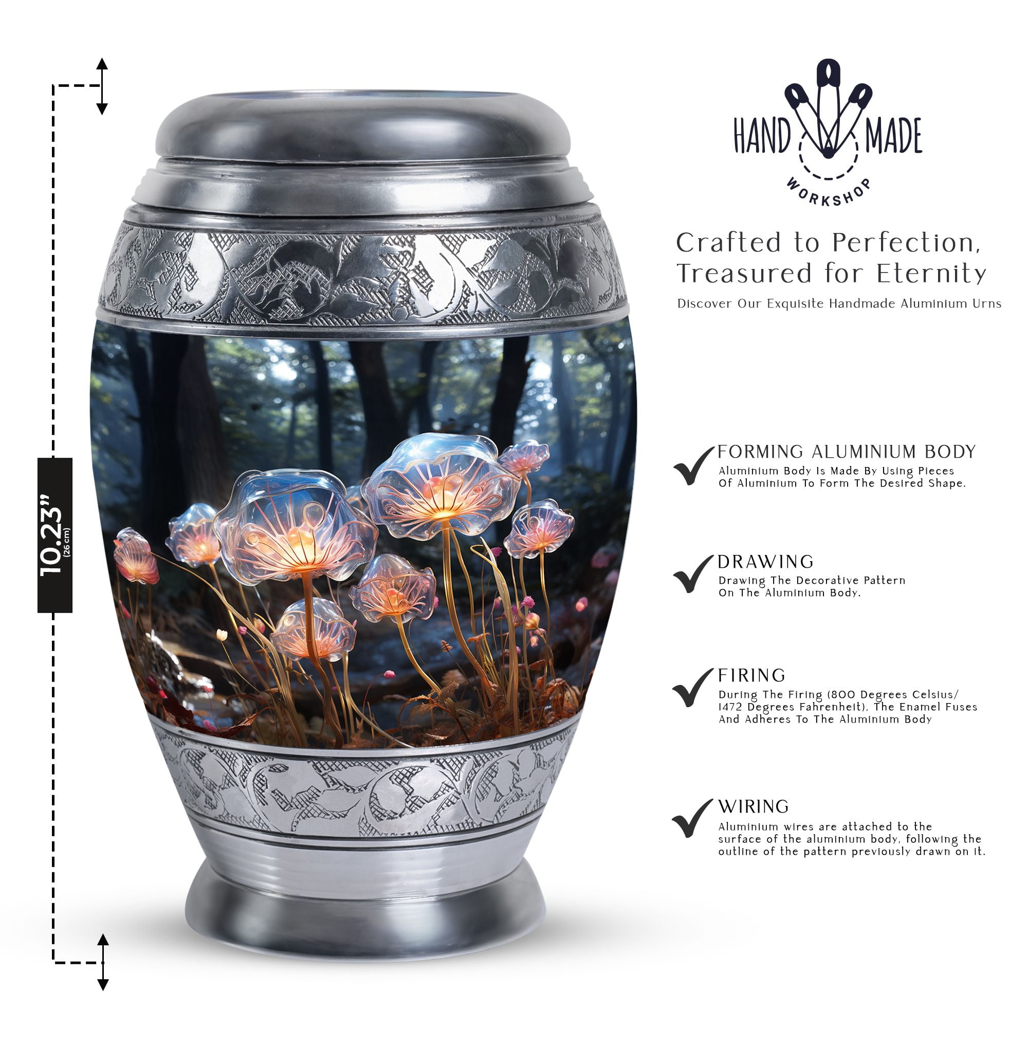 Glass Mushroom Urn, Urns For Ashes Adult, Large Urn - 10 Inch, Urns For Cremation Ashes Mother, Urn For Ashes For Men - Burial Urns For Mom Ashes, Urn For Dad, Funeral Urns For Human Ashes Adult