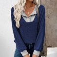 thumbnail image 5 of Comdrip Women's Pullover Sweatshirt Women's Casual V Neck Regular Tops Contrast Ribbed Loose Fit Long Sleeve Top Home Street Holiday Patchwork Buttons Sweatshirt Sweatshirt Woman, Navy M, 5 of 5