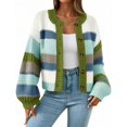 thumbnail image 1 of Jersey tipo cárdigan Saodimallsu para mujer, a rayas, color azul, 1 of 5