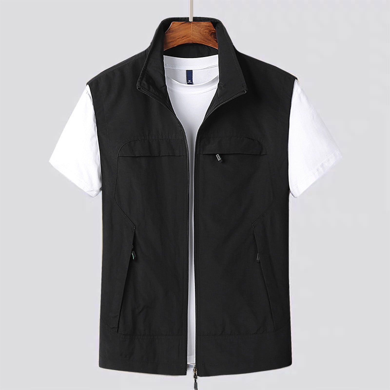 Brnmxoke Lightweight Summer Vests for Men,Breathable Casual Zip Up Multiple Pockets Quick Dry Cool Vests Sleeveless Outdoor Jackets for Travel Hiking Fishing Black,XXXXXL