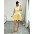 thumbnail image 2 of Light Yellow Womens Sleeveless Peplum Pleated Hem Dress Elegant Minimalist Solid Color, 2 of 8