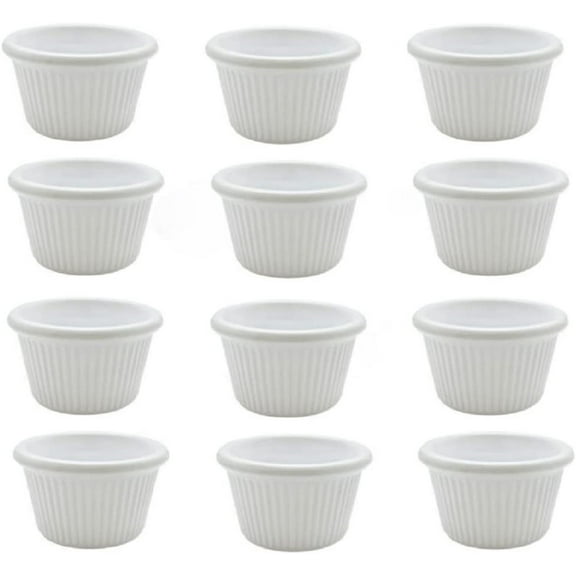 Truecraftware – Set of 12- Fluted Ramekin 1-1/2 oz. White Color Melamine - Individual Condiments Ramekins Portion Dipping Sauce