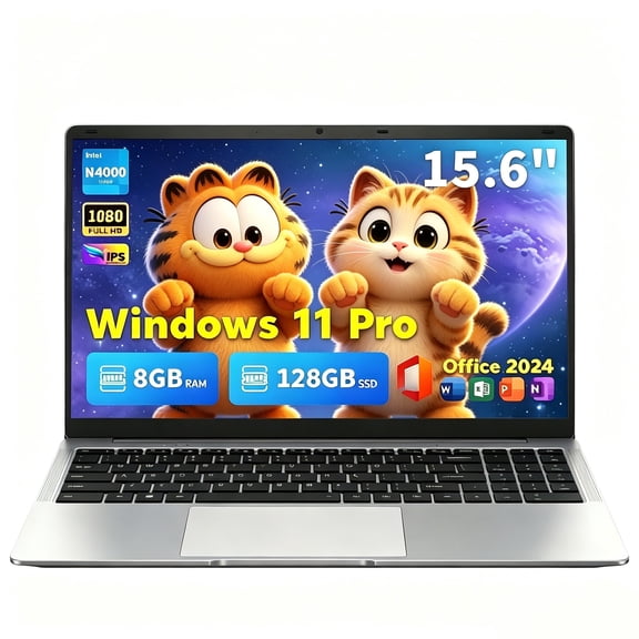 Moxalc 15.6" FHD Thin Business Laptop, Intel Celeron, 8GB RAM, 128GB SSD, Silver