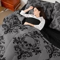 thumbnail image 4 of Homewish Western Boho Skull 7pcs Queen Bedding,Victorian Damask Bedding Comforter Set Queen,Halloween Bed Set,Black Reversible, 4 of 8