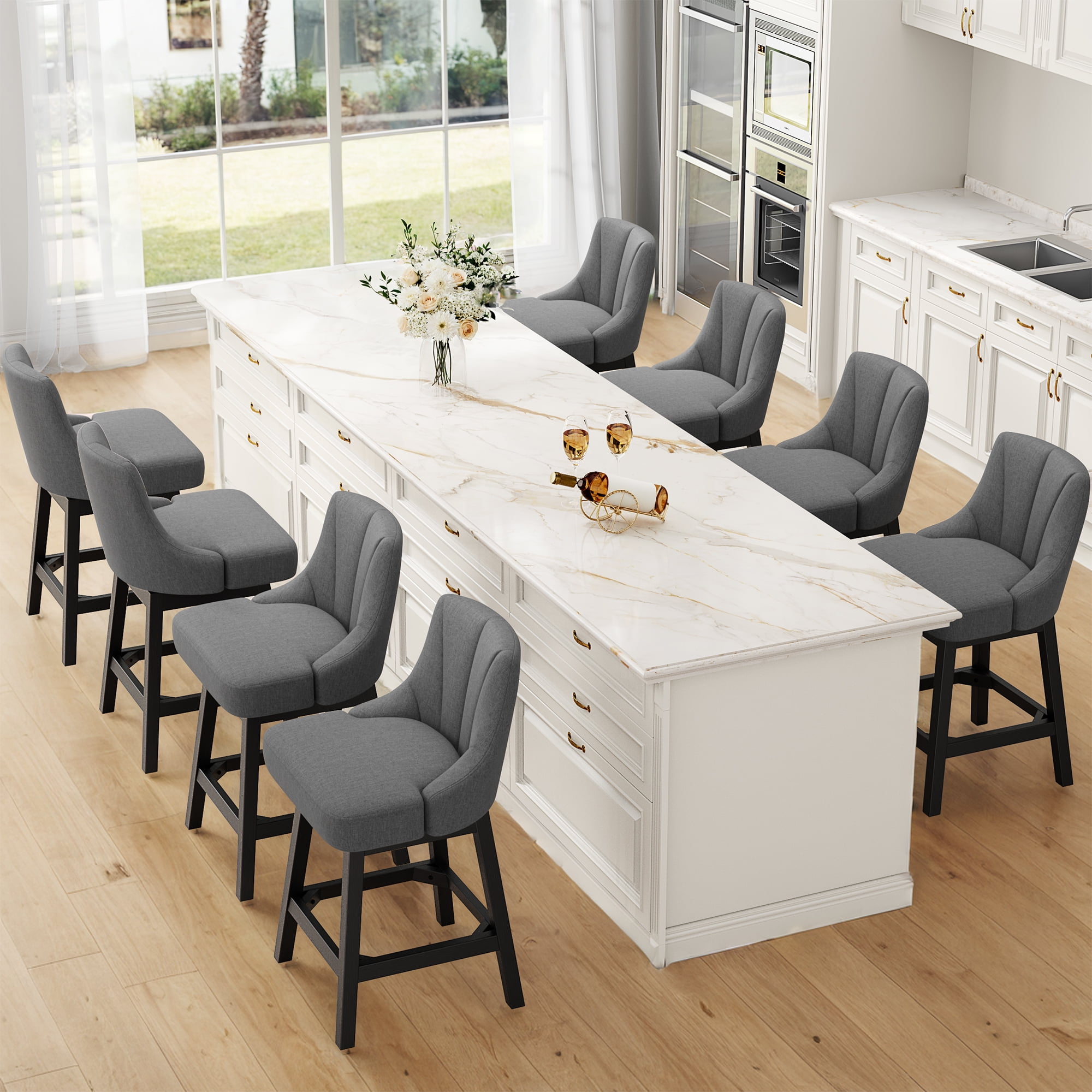 LainTene 26" Swivel Bar Stools with Backs, 26" Counter Height Bar Stools, Extra Upholstered Counter Barstools with Square Solid Wood Legs for Kitchen Island, Dining Room
