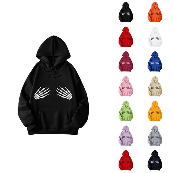 Funny Halloween Skeleton Hoodies for Women Casual Oversized Hooded Sweatshirt with Pockets Pullover Tops