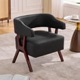 thumbnail image 4 of LAZZO Mid-Century Modern Accent Chair, Solid Wood Frame Leather Armchair for Living Room & Bedroom, Black, 4 of 9