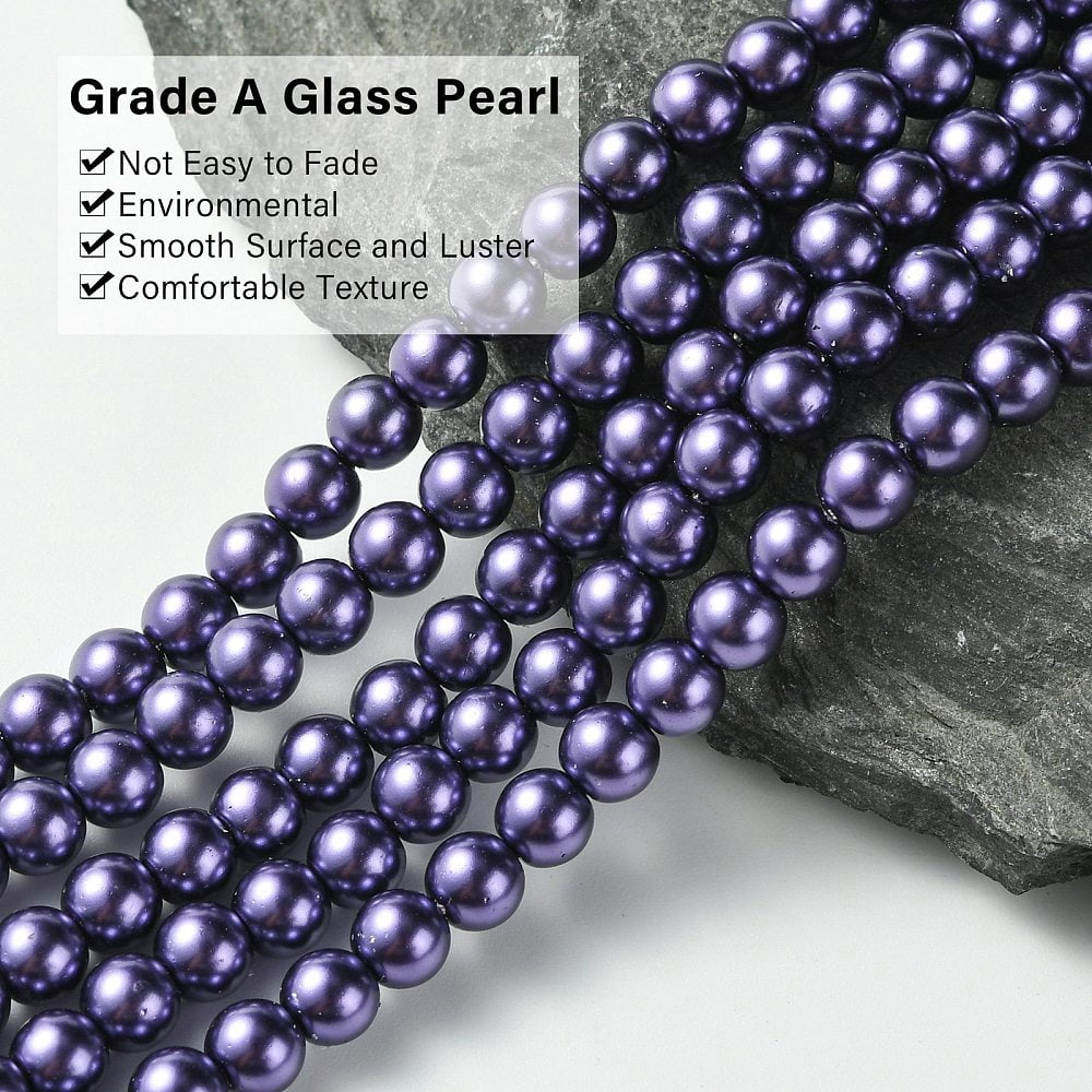 Eco-Friendly Grade A Glass Pearl Beads Pearlized Round Dark Slate Blue 6mm Hole: 1.2~1.5mm 68pcs/Strand 16''(40.64cm)