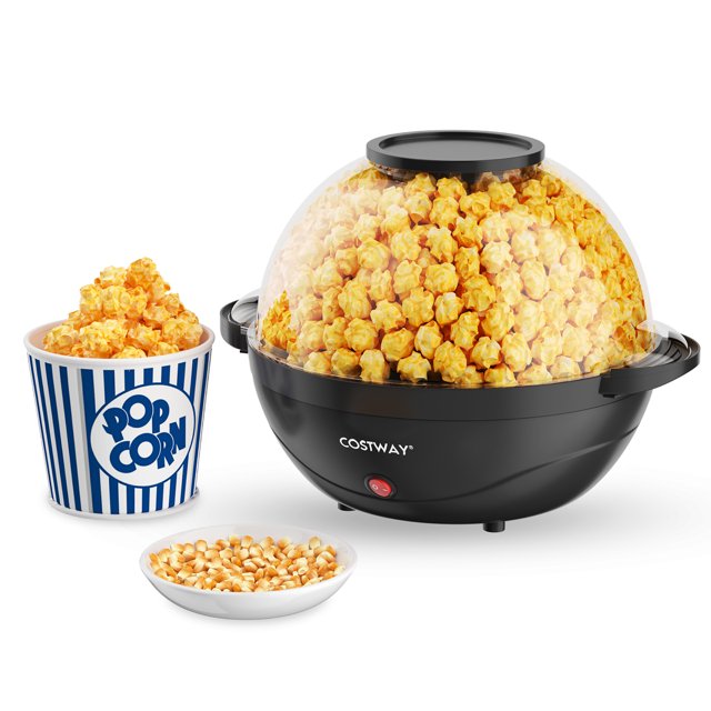 Costway 6QT Stirring Popcorn Machine Popcorn Popper Maker w/Nonstick Plate Black