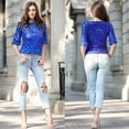 thumbnail image 2 of Giftesty Womens Plus Size Women Fashion Solid Sequin Shirt Round Neck Blouse Half Sleeve Loose Tops, 2 of 9
