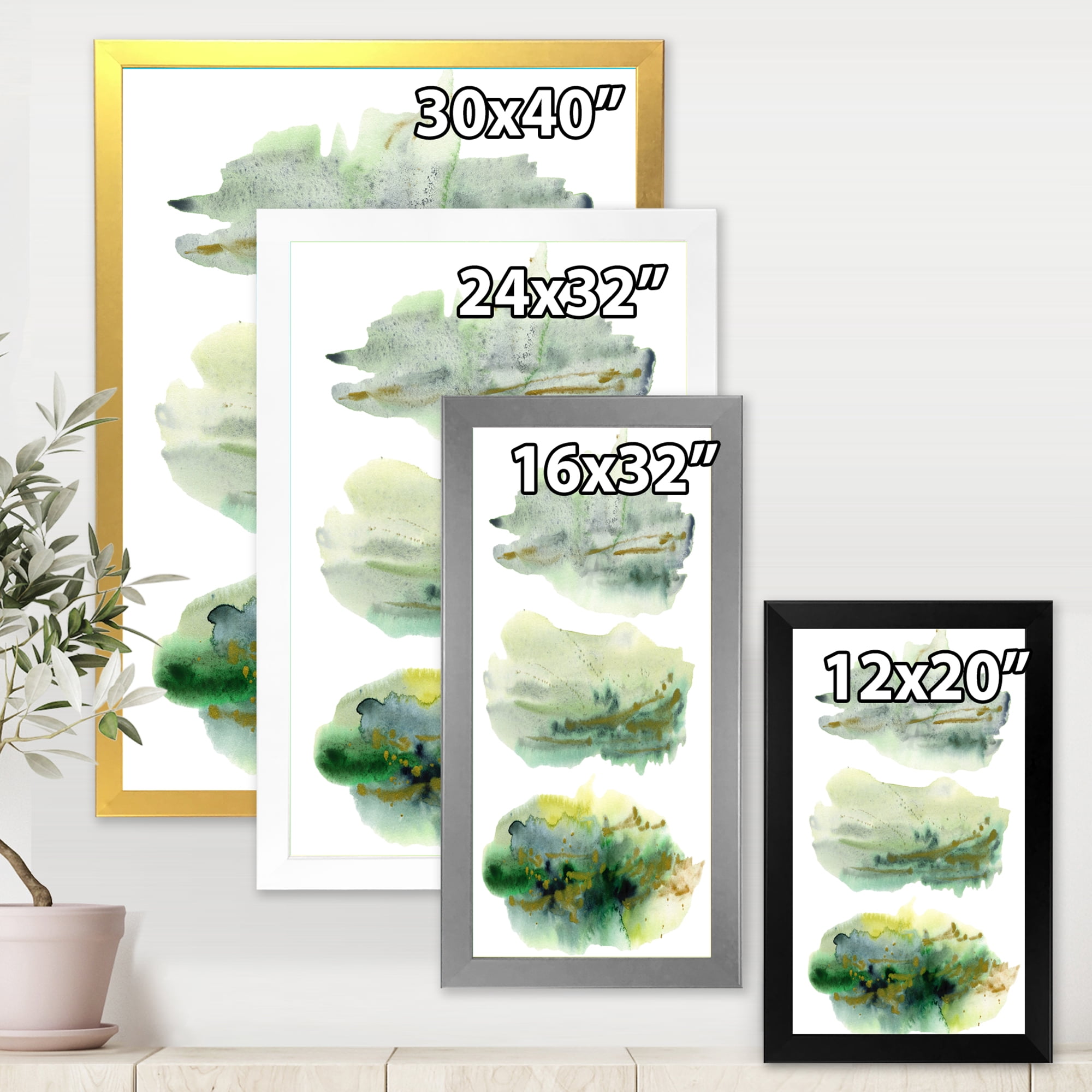 Designart 'Golden Green Abstract Clouds II' Modern Framed Art Print