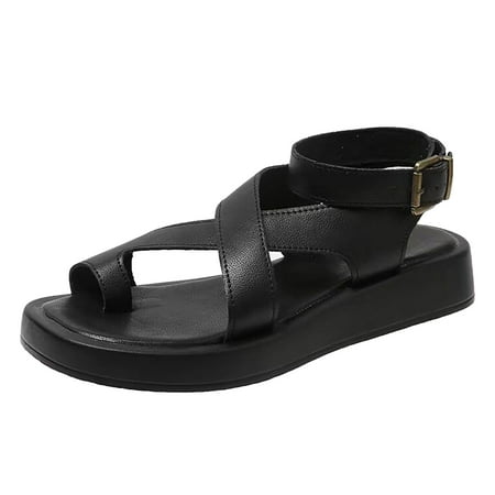 

Summer Fashion Thick Bottom Buckle Open Toe Solid Colour Roman Beach Ladies Large Size Sandals Wooden for Women Sandals Rubber Sandals for Women with Fuzzy on Top
